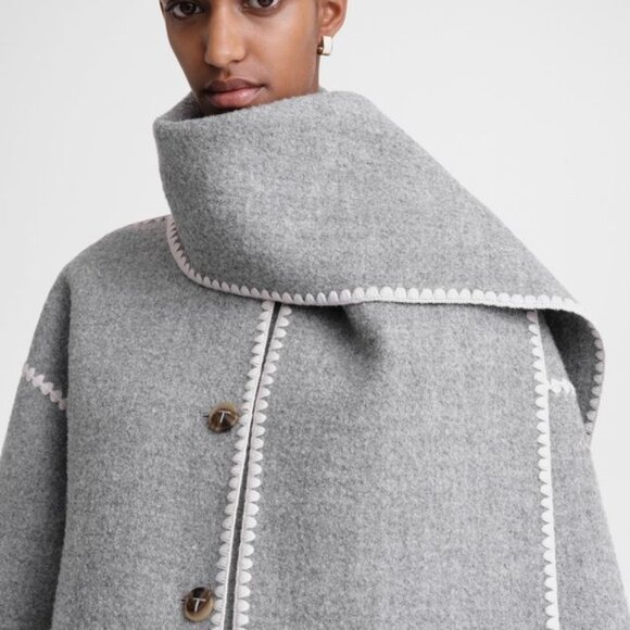 Embroidered scarf jacket light grey mélange - Picture 10 of 12